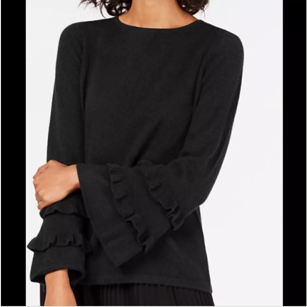 Charter Club 100% Cashmere Ruffle Bell Sleeve Sweater Size M - Picture 1 of 8